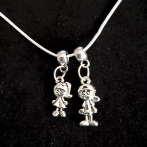 Little Girl & Boy 20"inch  .925 Sterling Silver Necklace